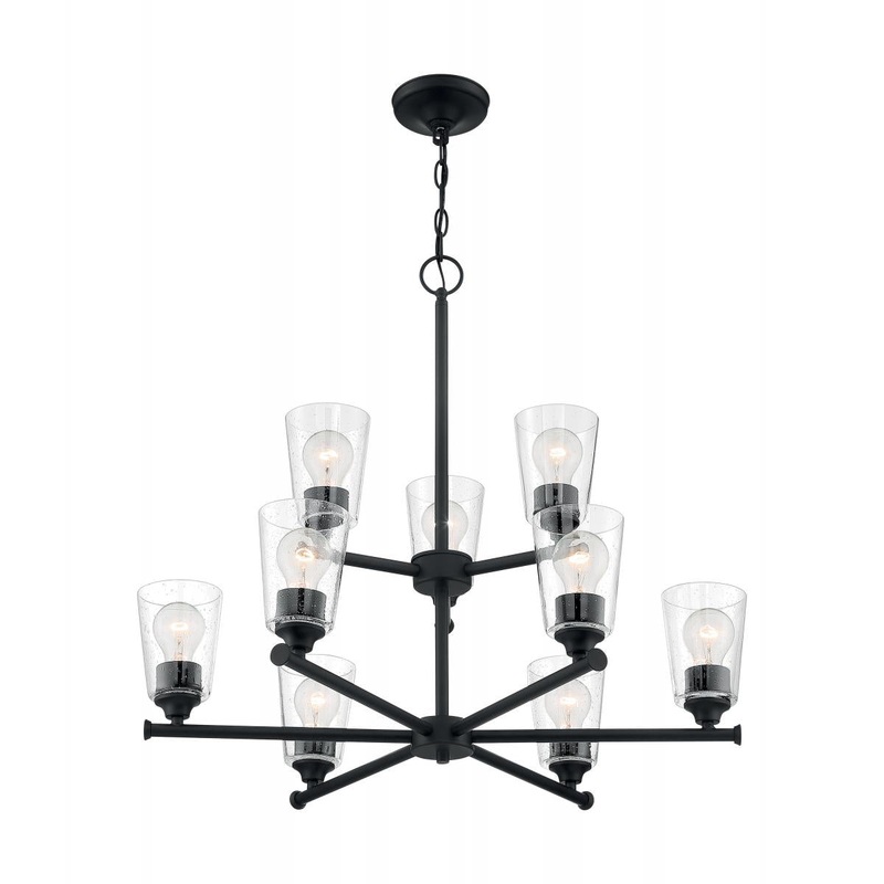 Bransel - 9 Light Chandelier with Seeded Glass - Matte Black Finish