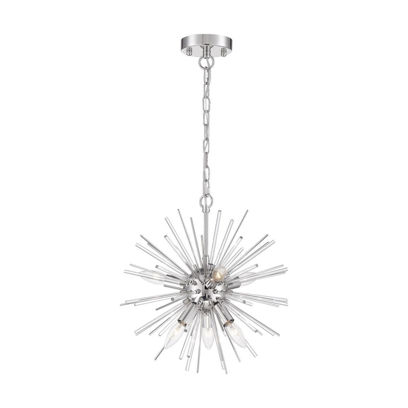 Cirrus - 6 Light Chandelier - with Glass Rods - Polished Nickel Finish