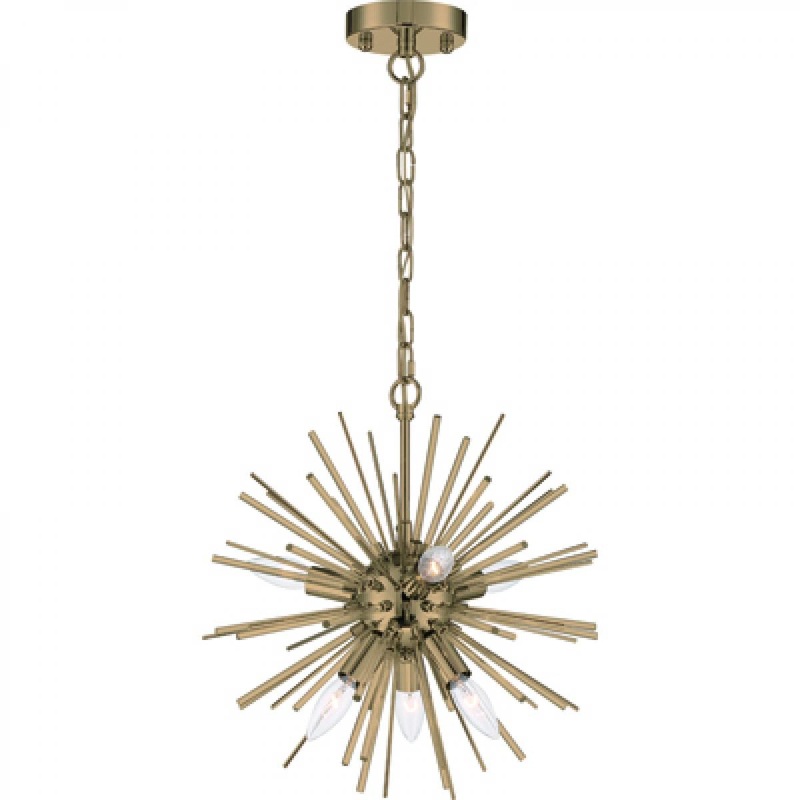 Cirrus - 6 Light Chandelier - with Glass Rods - Vintage Brass Finish
