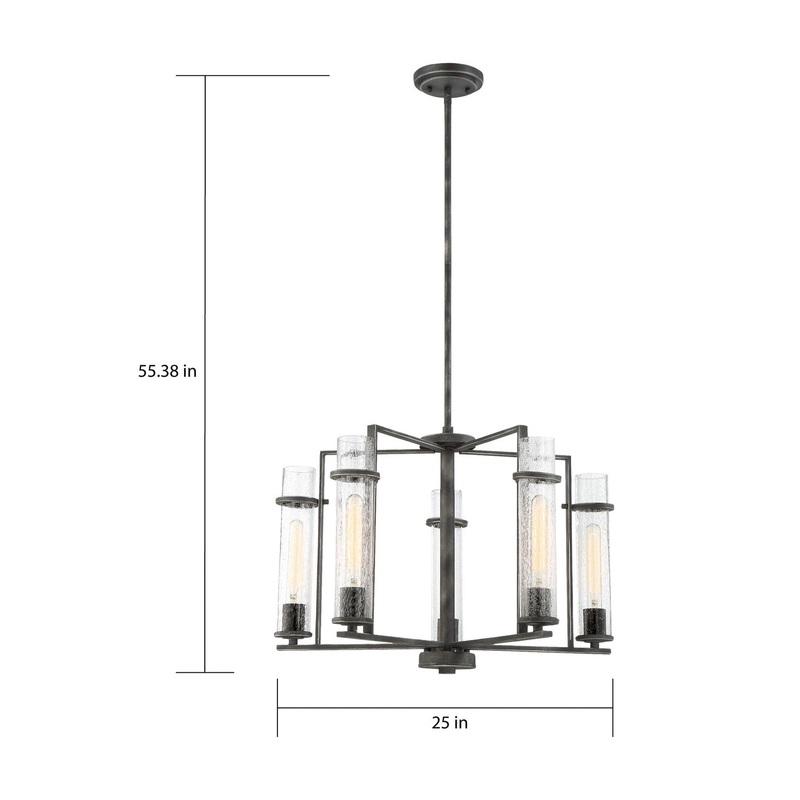 Donzi - 5 Light Chandelier with Clear Seeded Glass - Iron Black Finish