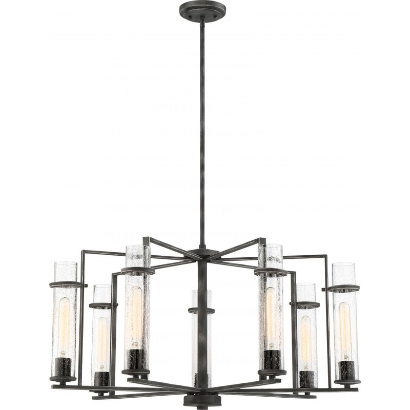Donzi - 7 Light Chandelier with Clear Seeded Glass - Iron Black Finish
