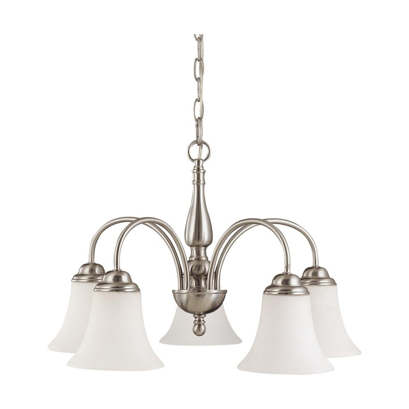 Dupont - 5 Light Chandelier with Satin White Glass - Brushed Nickel Finish