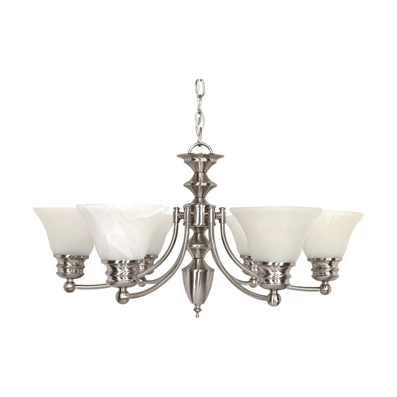 Empire - 6 Light Chandelier with Alabaster Glass - Brushed Nickel Finish