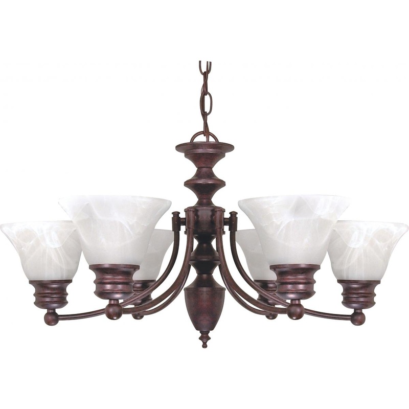 Empire - 6 Light Chandelier with Alabaster Glass - Old Bronze Finish