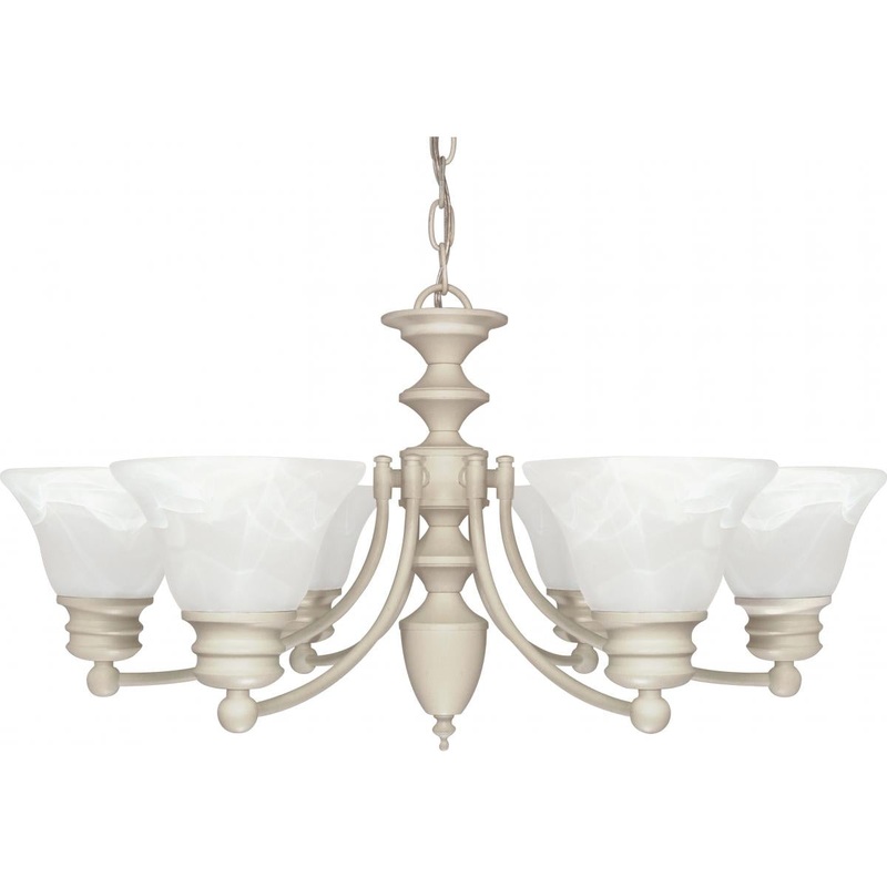 Empire - 6 Light Chandelier with Alabaster Glass - Textured White Finish