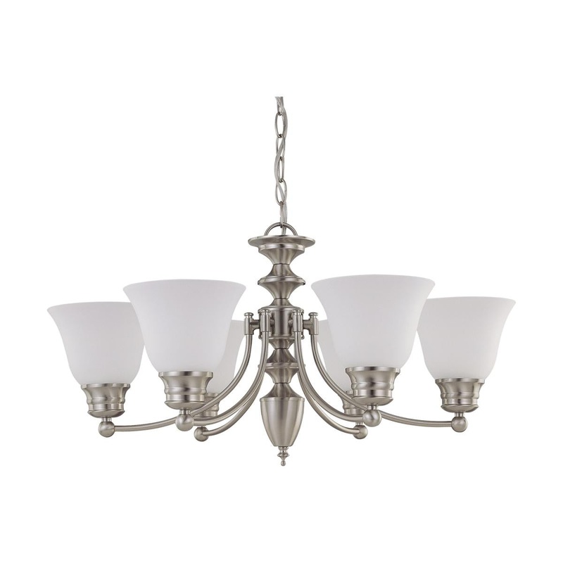 Empire - 6 Light Chandelier with Frosted White Glass - Brushed Nickel Finish