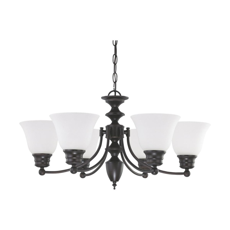 Empire - 6 Light Chandelier with Frosted White Glass - Mahogany Bronze Finish