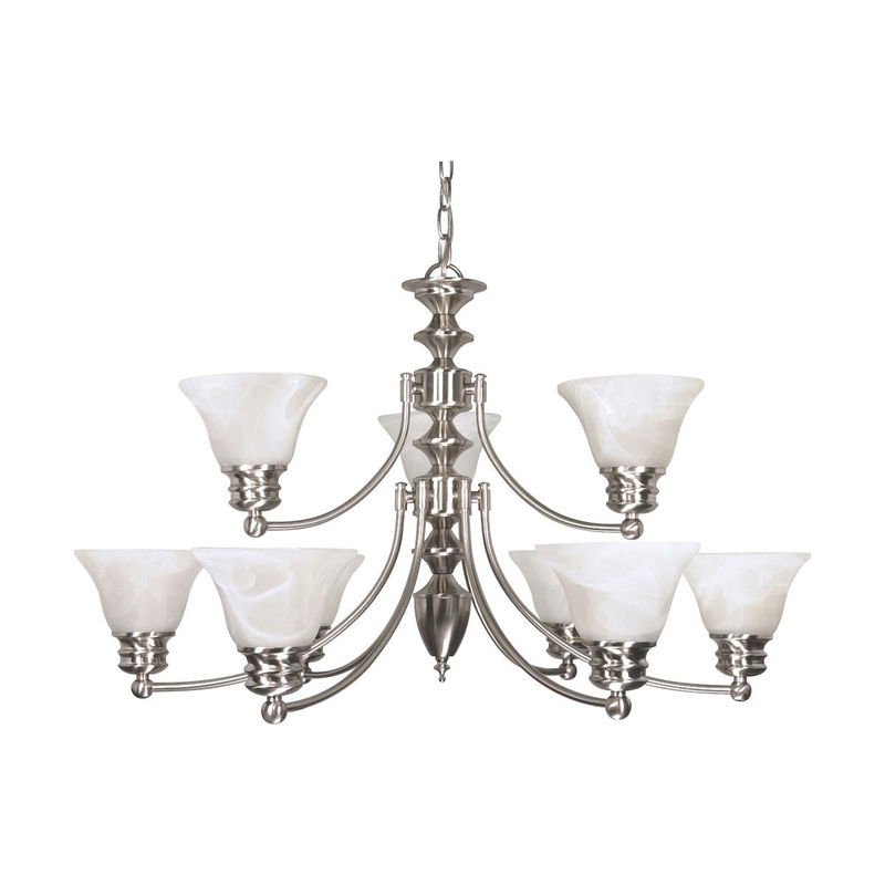 Empire - 9 Light 2 Tier Chandelier with Alabaster Glass - Brushed Nickel Finish