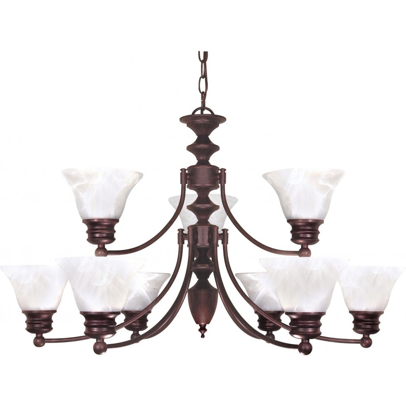 Empire - 9 Light 2 Tier Chandelier with Alabaster Glass - Old Bronze Finish