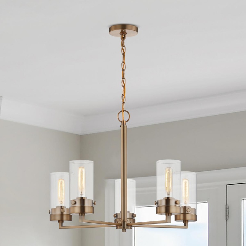 Intersection; 5 Light; Chandelier; Burnished Brass with Clear Glass