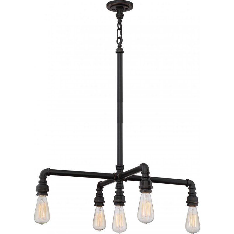 Iron - 5 Light Hanging Fixture- Industrial Bronze Finish