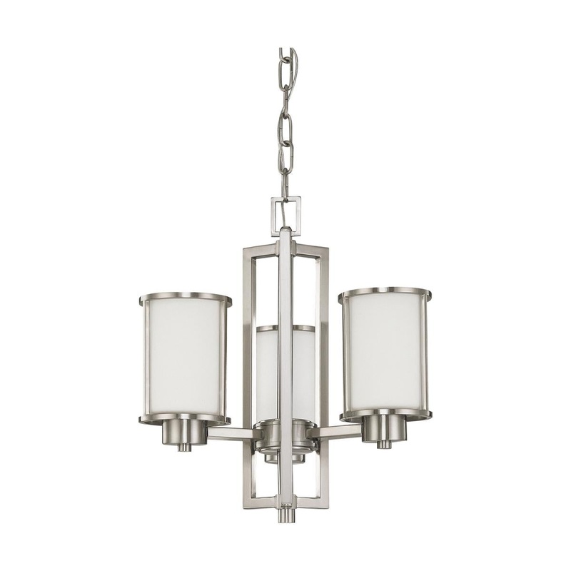 Odeon - 3 Light (convertible up with down) Chandelier with Satin White Glass - Brushed Nickel Finish