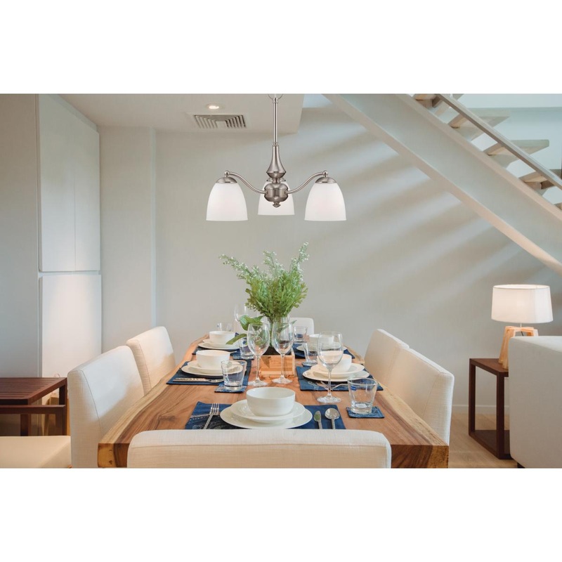 Patton - 3 Light Chandelier (Arms Down) with Frosted Glass - Brushed Nickel Finish