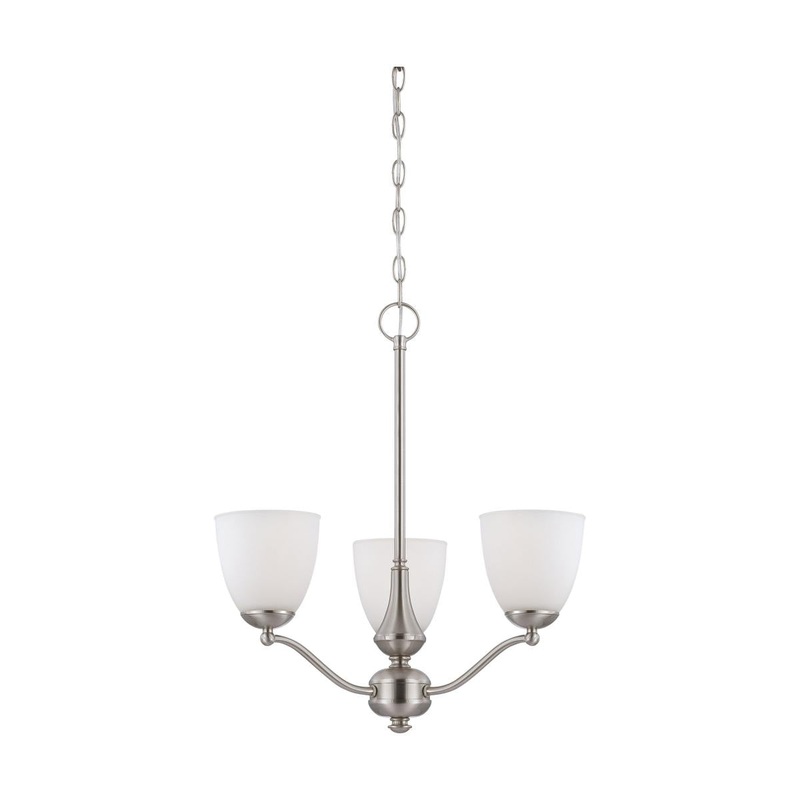 Patton - 3 Light Chandelier (Arms Up) with Frosted Glass - Brushed Nickel Finish
