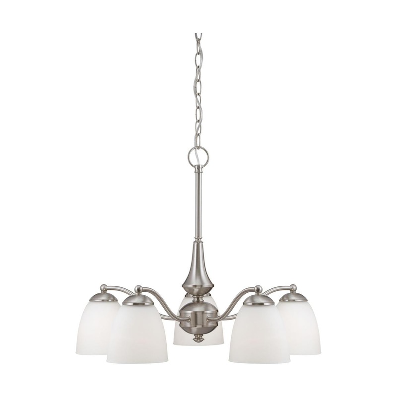 Patton - 5 Light Chandelier (Arms Down) with Frosted Glass - Brushed Nickel Finish