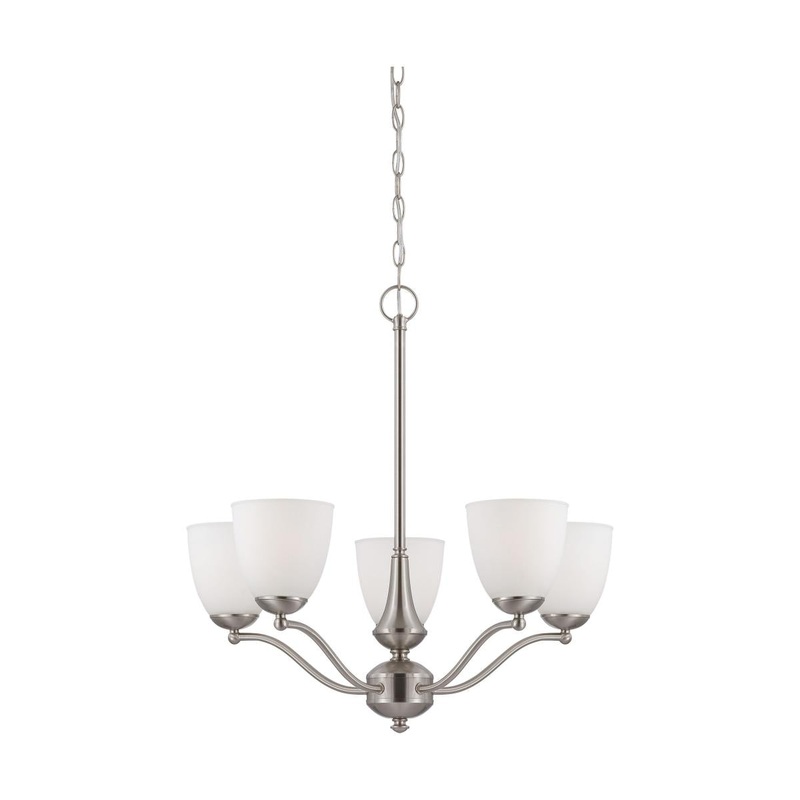 Patton - 5 Light Chandelier (Arms Up) with Frosted Glass - Brushed Nickel Finish
