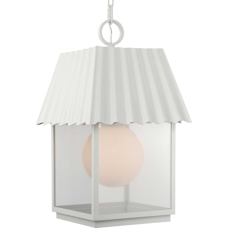Point Dume-Hook Pond One Light Outdoor Hanging Lantern in Shelter White