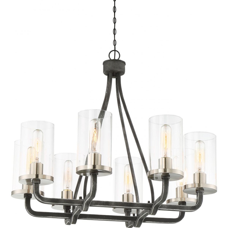 Sherwood - 8 Light Chandelier with Clear Glass -Iron Black Finish with Brushed Nickel Accents