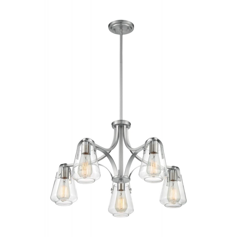 Skybridge - 5 Light Chandelier with Clear Glass - Brushed Nickel Finish