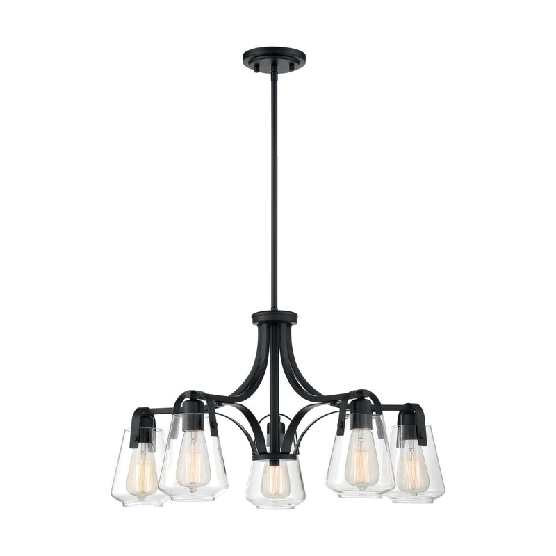 Skybridge - 5 Light Chandelier with Clear Glass - Matte Black Finish