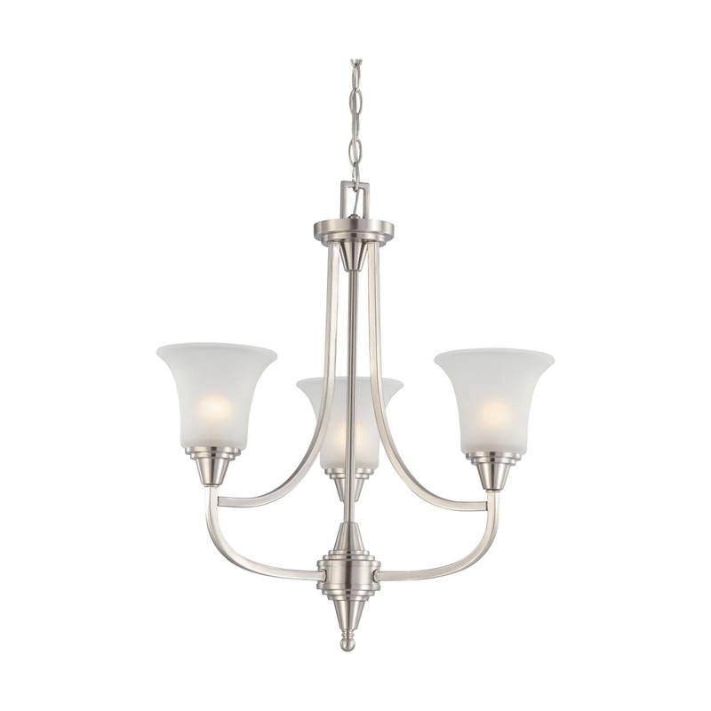 Surrey - 3 Light Chandelier with Frosted Glass - Brushed Nickel Finish
