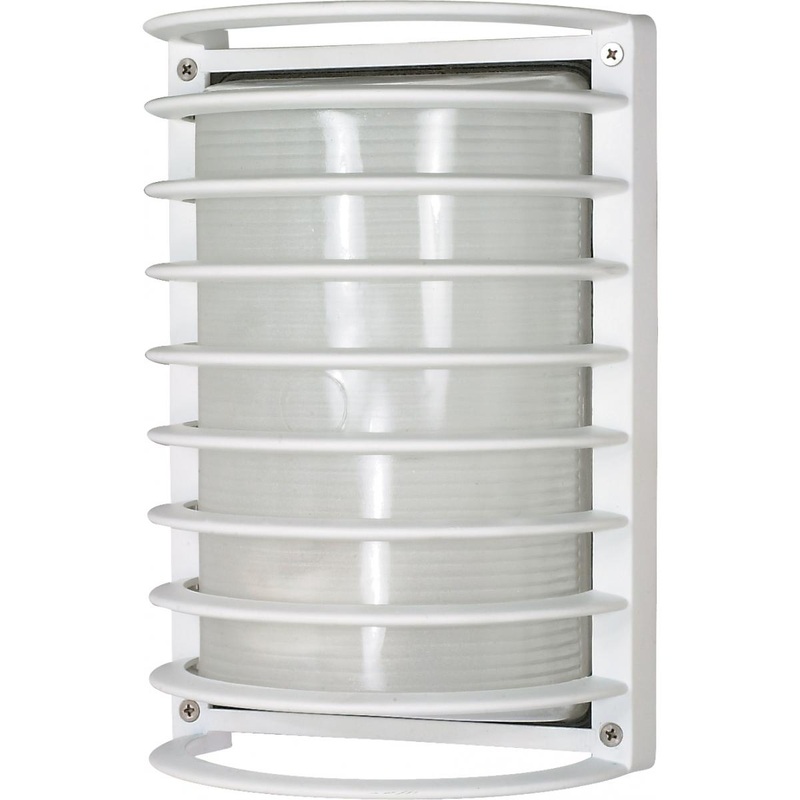 1 Light - 10" Rectangle Cage Bulkhead - Semi Gloss White Finish