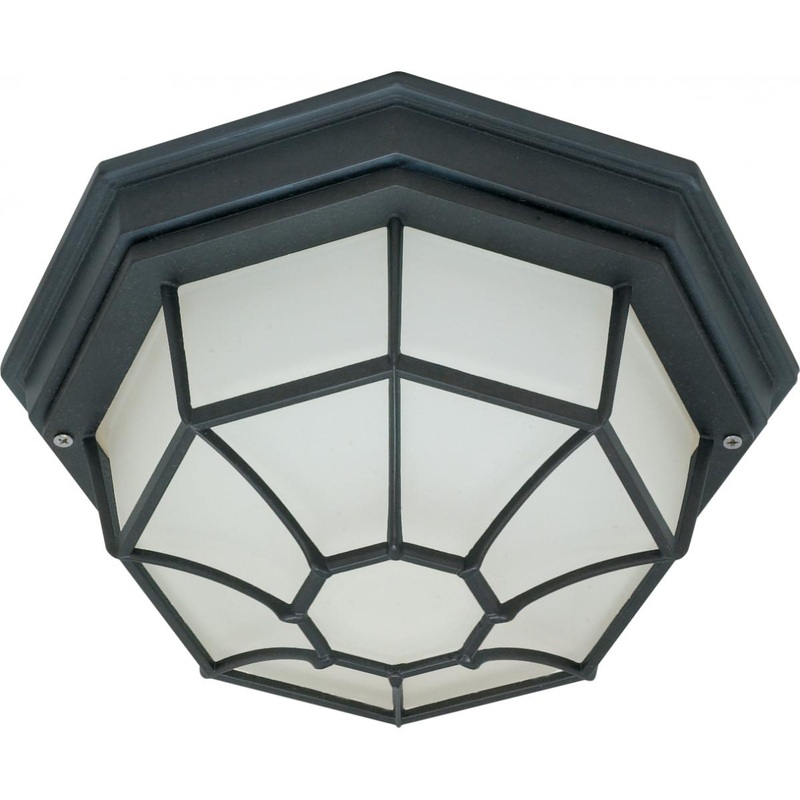 1 Light - 12" Flush Spider Cage with Glass Lens - Textured Black Finish