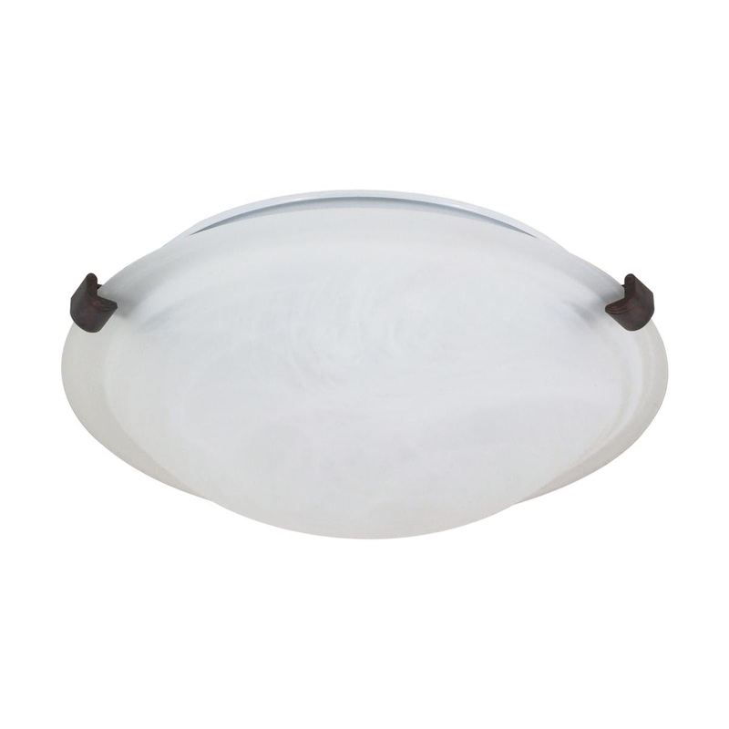 1 Light - 12" Flush with Alabaster Glass - Old Bronze Finish