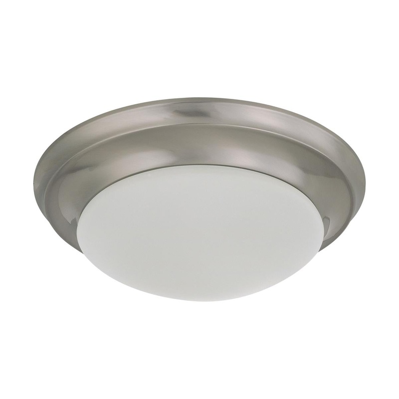 1 Light - 12" Flush with Frosted White Glass - Brushed Nickel Finish