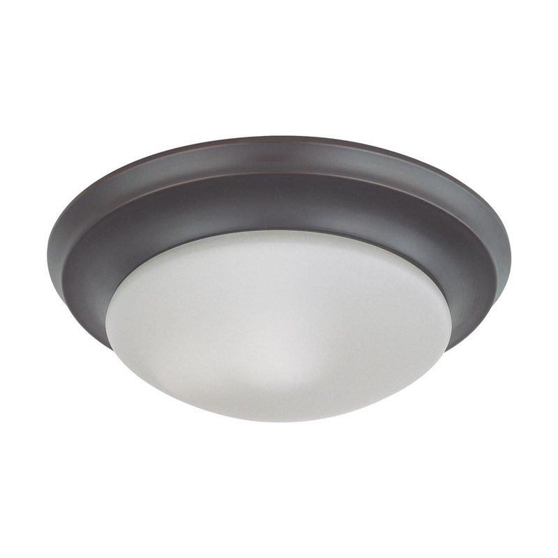 1 Light - 12" Flush with Frosted White Glass - Mahogany Bronze Finish