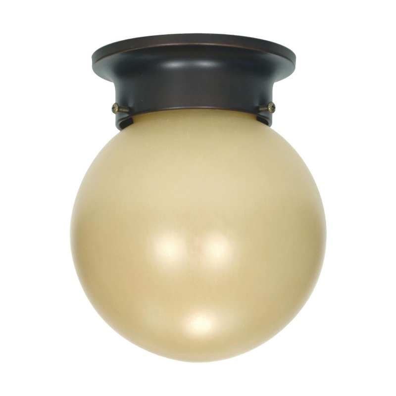 1 Light - 6" Flush with Champagne Linen Washed Glass - Mahogany Bronze Finish Finish
