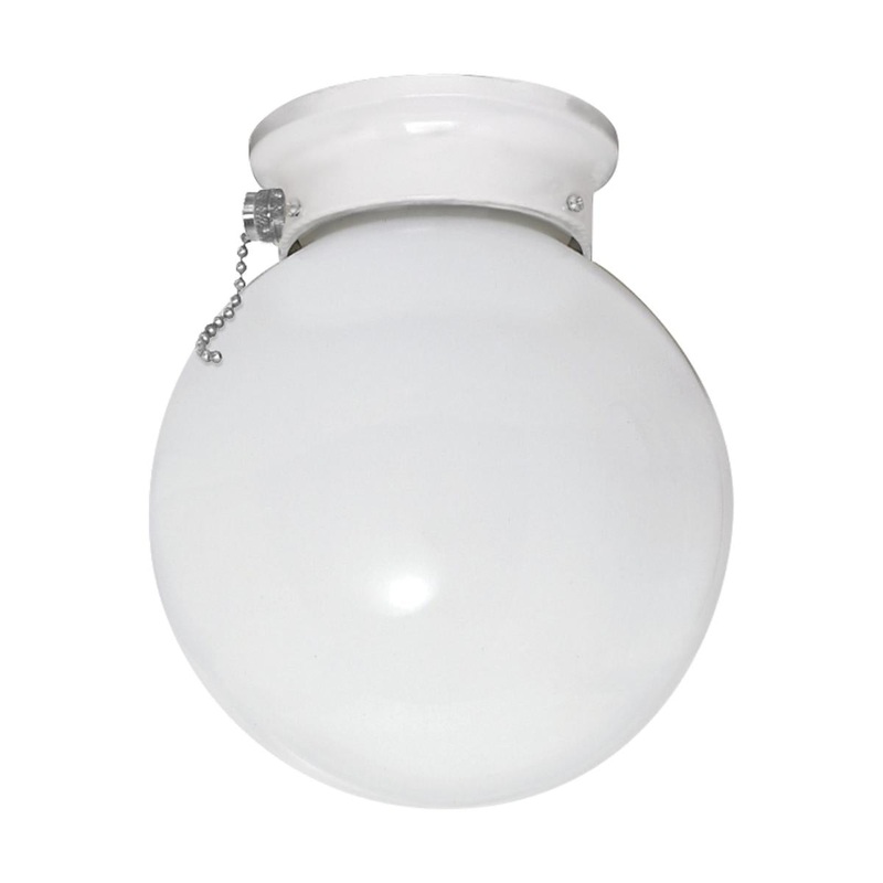 1 Light - 6" Flush with with White Glass and Pull Chain Switch - White Finish