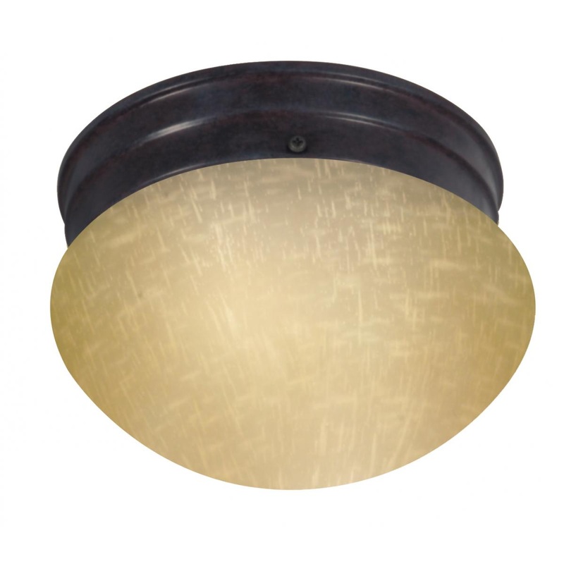 1 Light - 8" Flush with Champagne Linen Glass - Mahogany Bronze Finish