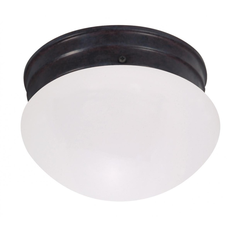 1 Light - 8" Flush with Frosted Glass - Mahogany Bronze Finish
