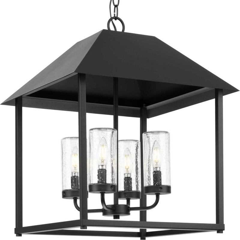 Chapel Four Light Outdoor Pendant in Black