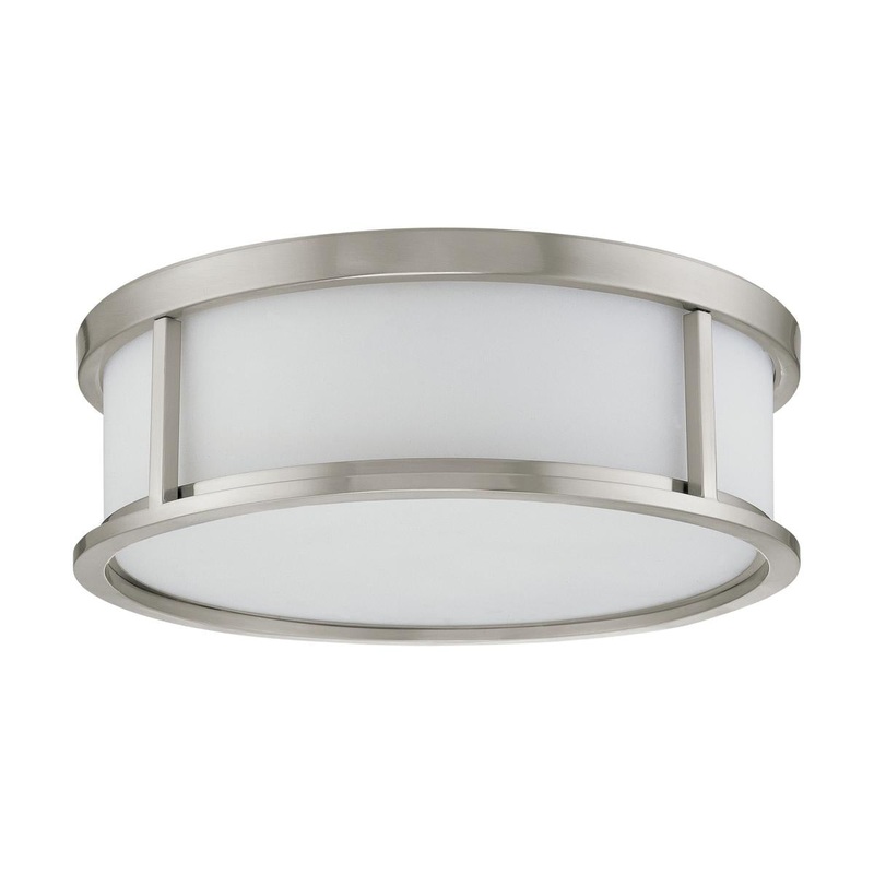 Odeon - 3 Light 17" Flush Dome withSatin White Glass - Brushed Nickel Finish