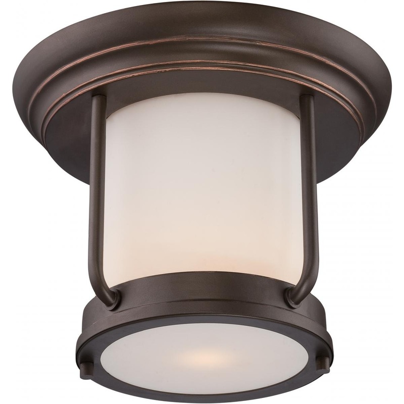 Bethany - LED Flush with Satin White Glass - Mahogany Bronze Finish