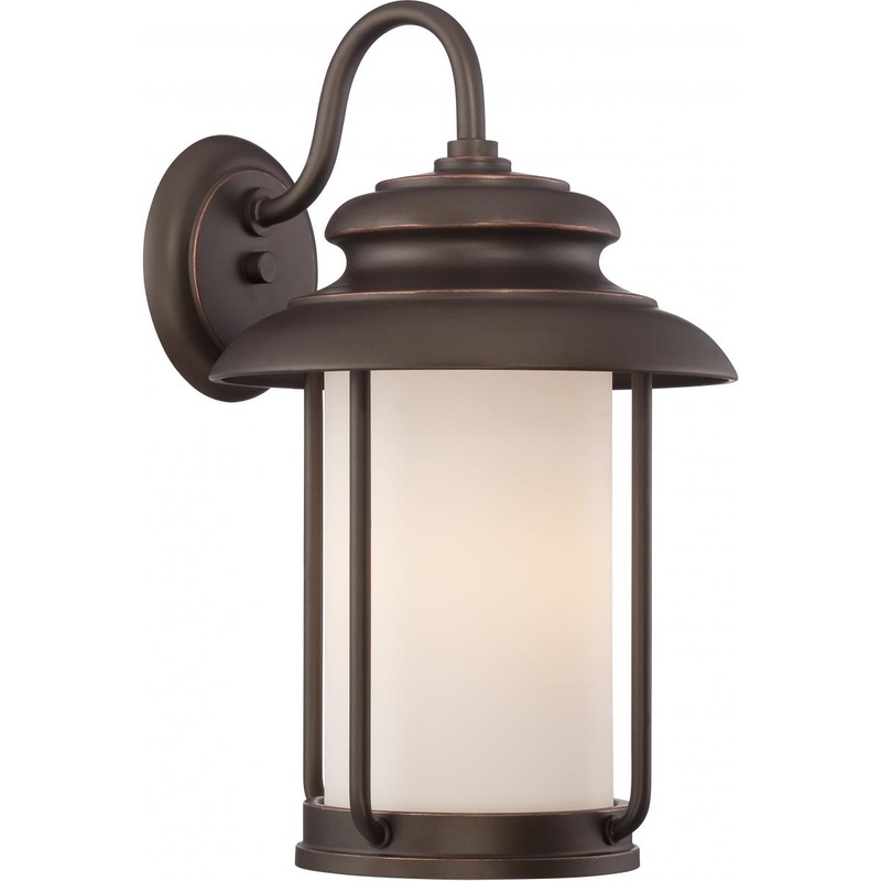 Bethany - LED Large Wall Lantern with Satin White Glass - Mahogany Bronze Finish