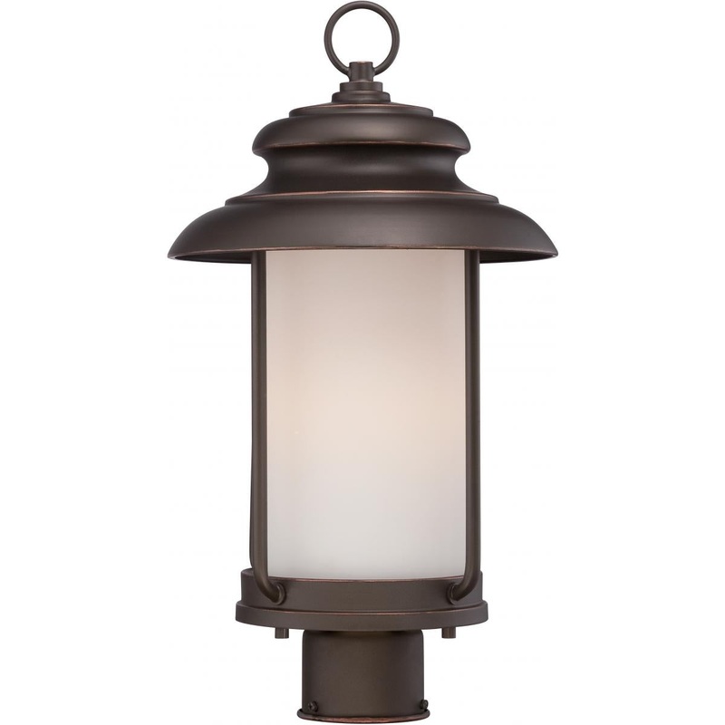 Bethany - LED Post Lantern with Satin White Glass - Mahogany Bronze Finish