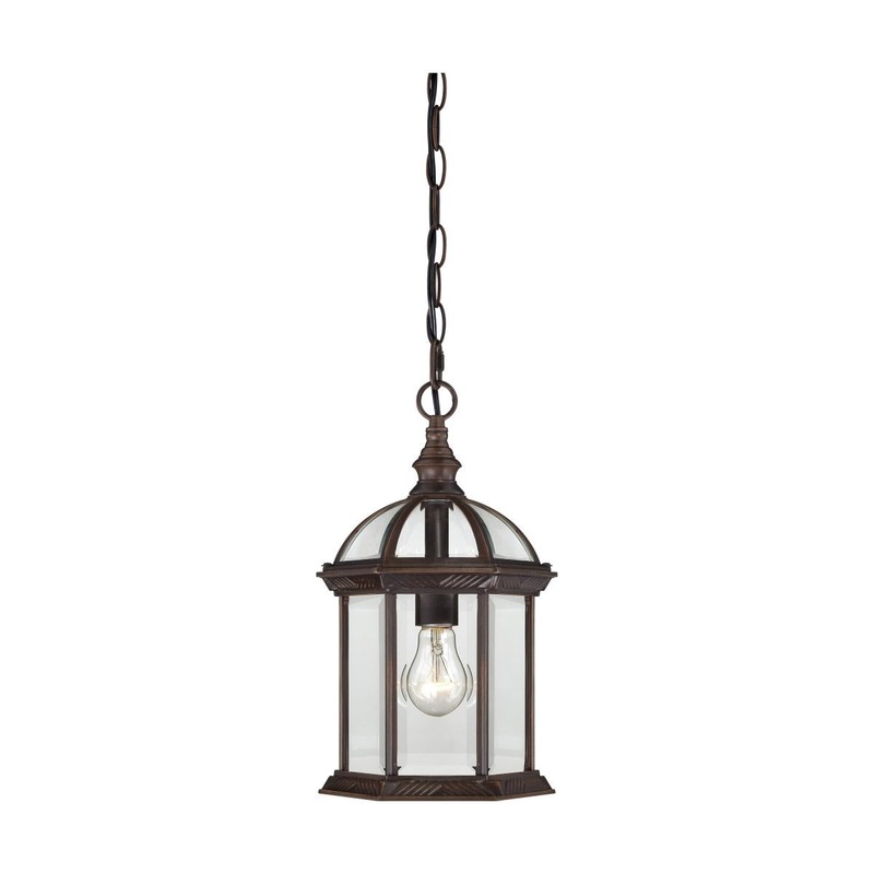 Boxwood - 1 Light 14" Hanging Lantern with Clear Beveled Glass - Rustic Bronze Finish