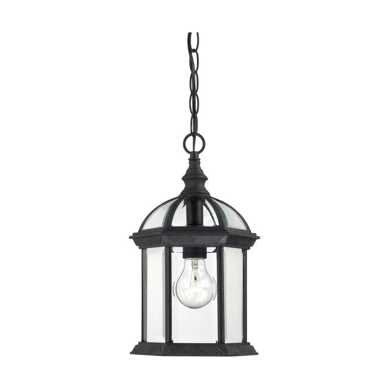Boxwood - 1 Light 14" Hanging Lantern with Clear Beveled Glass - Textured Black Finish