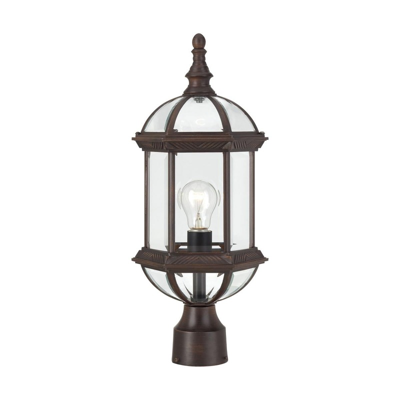Boxwood - 1 Light 19" Post Lantern with Clear Beveled Glass - Rustic Bronze Finish