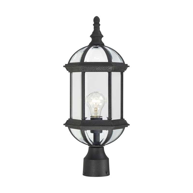Boxwood - 1 Light 19" Post Lantern with Clear Beveled Glass - Textured Black Finish