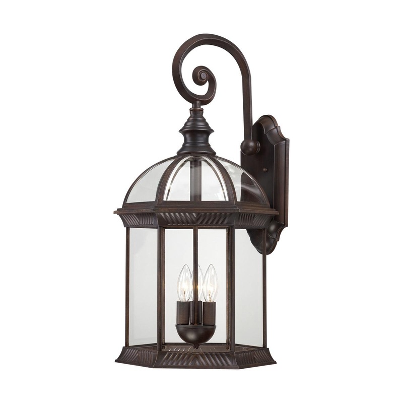 Boxwood - 3 Light 26" Wall Lantern with Clear Beveled Glass - Rustic Bronze Finish