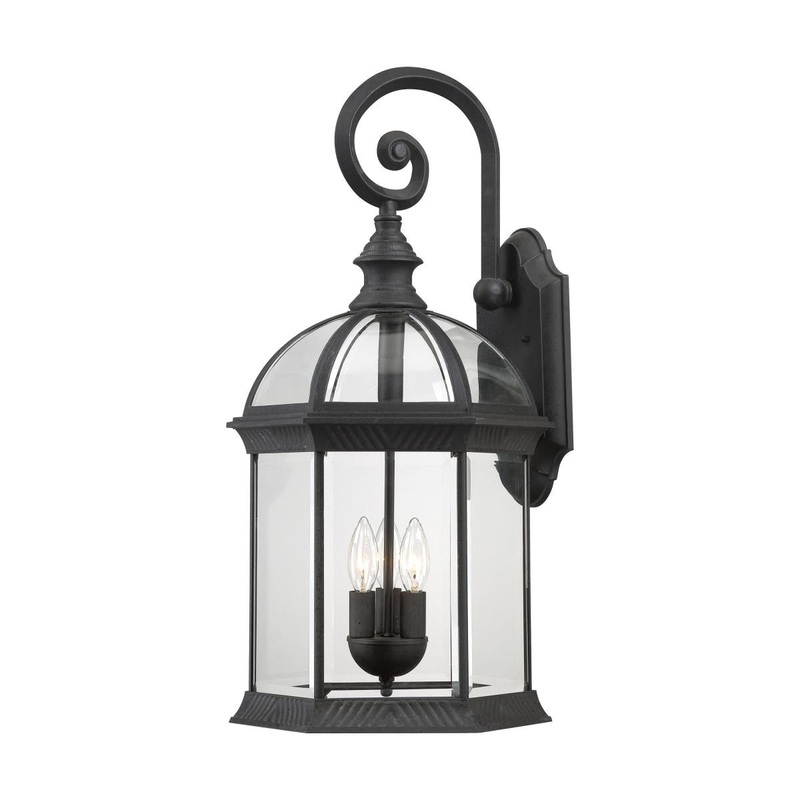 Boxwood - 3 Light 26" Wall Lantern with Clear Beveled Glass - Textured Black Finish