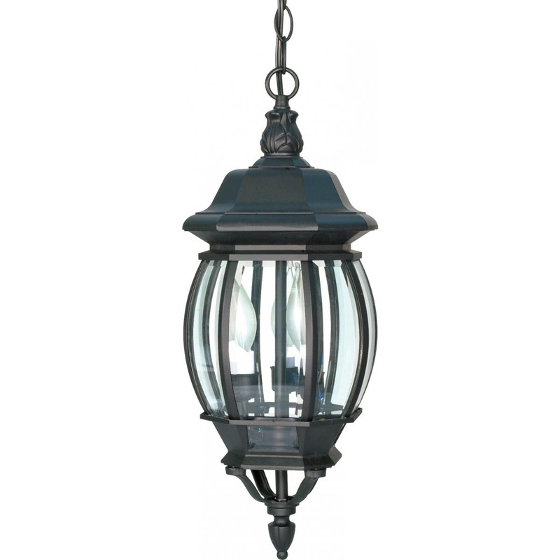 Central Park - 3 Light 20" Hanging Lantern with Clear Beveled Glass - Textured Black Finish
