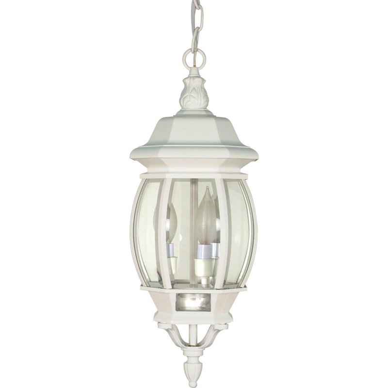 Central Park - 3 Light 20" Hanging Lantern with Clear Beveled Glass - White Finish