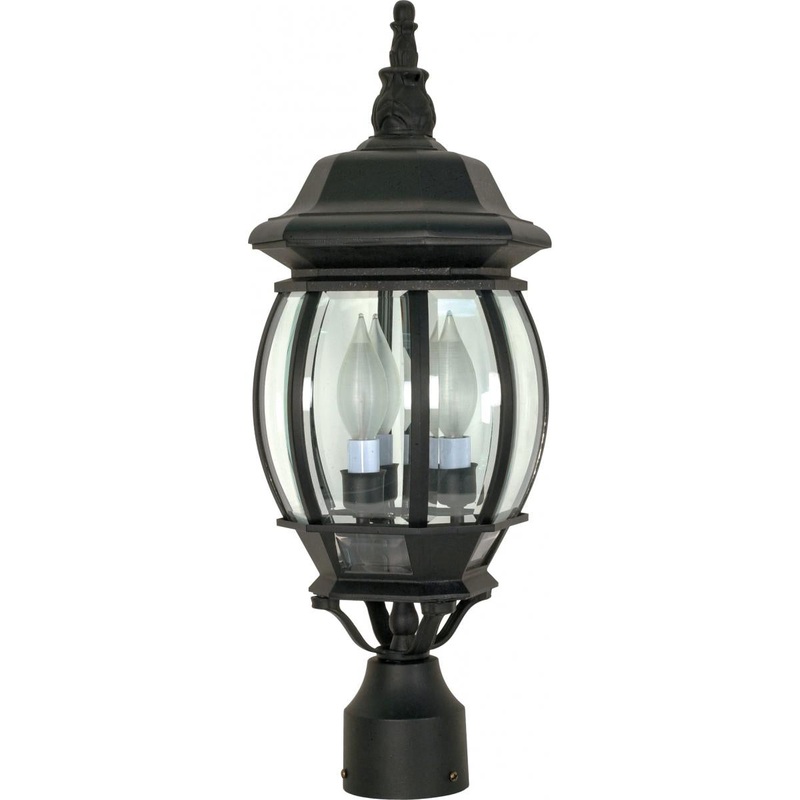 Central Park - 3 Light 21" Post Lantern with Clear Beveled Glass - Textured Black Finish