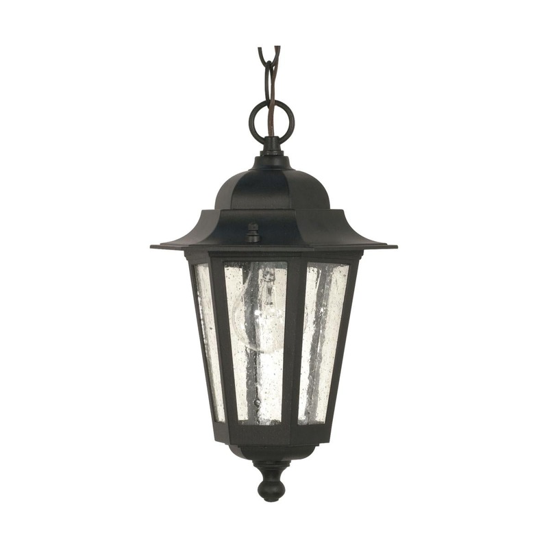 Cornerstone - 1 Light 13" Hanging Lantern with Clear Seeded Glass - Textured Black Finish