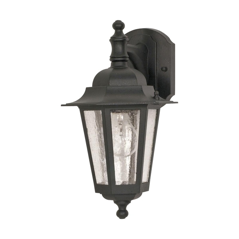 Cornerstone - 1 Light 13" - Wall Lantern Arm Down with Clear Seeded Glass - Textured Black Finish
